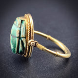 Antique 14K & Faience Scarab Flip Ring
