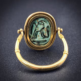 Antique 14K & Faience Scarab Flip Ring