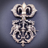 Antique Silver Fleur De Lis & Gargoyle Modified Brooch