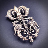 Antique Silver Fleur De Lis & Gargoyle Modified Brooch