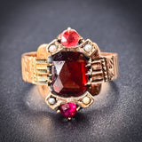 SOLD Antique 10K, Garnet & Seed Pearl Ring