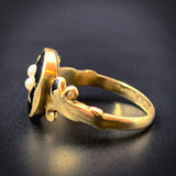 Antique 15K, Seed Pearl & Enamel Ivy Leaf Mourning Ring