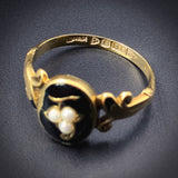 Antique 15K, Seed Pearl & Enamel Ivy Leaf Mourning Ring