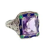 Antique Art Deco 14K, Rose De France Amethyst & Enamel Ring