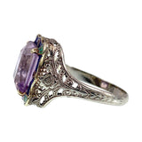 Antique Art Deco 14K, Rose De France Amethyst & Enamel Ring