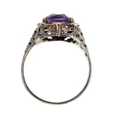 Antique Art Deco 14K, Rose De France Amethyst & Enamel Ring