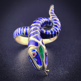 Vintage 14K, Ruby & Enamel Snake Ring