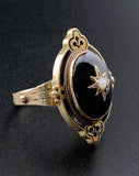 Antique 12K, Onyx, Seed Pearl & Enamel Ring
