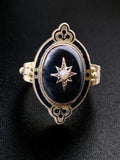 Antique 12K, Onyx, Seed Pearl & Enamel Ring