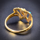 Antique 15K, Turquoise & Seed Pearl Double Witch's Heart Ring