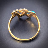 Antique 15K, Turquoise & Seed Pearl Double Witch's Heart Ring