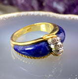 Vintage 18K, Lapis & Diamond Ring