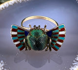 Antique 14K, Silver, Enamel & Preserved Scarab Conversion Ring