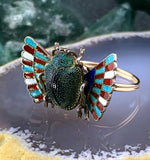 Antique 14K, Silver, Enamel & Preserved Scarab Conversion Ring