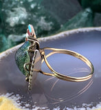 Antique 14K, Silver, Enamel & Preserved Scarab Conversion Ring