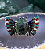 Antique 14K, Silver, Enamel & Preserved Scarab Conversion Ring