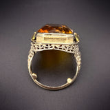 Art Deco 14K White, Yellow & Rose Gold Citrine Ring