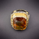 Art Deco 14K White, Yellow & Rose Gold Citrine Ring