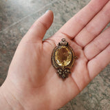 Antique French 14K & Citrine Locket Back Brooch TLJ