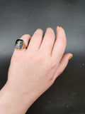 Antique 14K, Silver, Onyx & Seed Pearl Fleur de Lis Conversion Ring