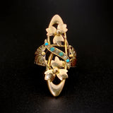 Antique 9K, 14K, Turquoise & Seed Pearl Conversion Ring