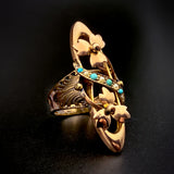 Antique 9K, 14K, Turquoise & Seed Pearl Conversion Ring