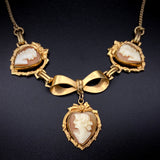 Victorian Revival 12K Gold-Filled Triple Cameo Necklace