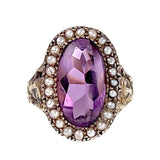 SOLD  Antique 14K, 9K, Amethyst & Seed Pearl Conversion Ring on Replica Egyptian Revival Shank