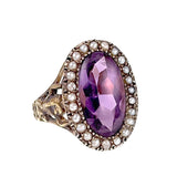 SOLD  Antique 14K, 9K, Amethyst & Seed Pearl Conversion Ring on Replica Egyptian Revival Shank