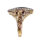SOLD  Antique 14K, 9K, Amethyst & Seed Pearl Conversion Ring on Replica Egyptian Revival Shank