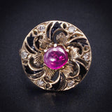 Antique Edwardian 10K, Ruby, Diamond & Enamel Ring