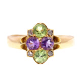 Amethyst Peridot and Diamond English Ring in 18k Gold