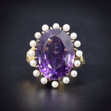 Antique 14K, Amethyst & Seed Pearl Conversion Ring