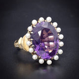 Antique 14K, Amethyst & Seed Pearl Conversion Ring