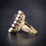 Antique 14K, Amethyst & Seed Pearl Conversion Ring