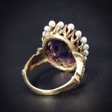 Antique 14K, Amethyst & Seed Pearl Conversion Ring