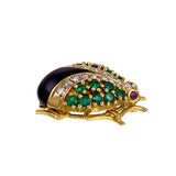 Vintage 18K, Diamond, Emerald, Ruby & Onyx Beetle Insect Brooch TLJ