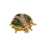 Vintage 18K, Diamond, Emerald, Ruby & Onyx Beetle Insect Brooch TLJ