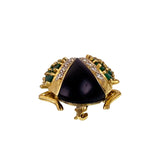 Vintage 18K, Diamond, Emerald, Ruby & Onyx Beetle Insect Brooch TLJ