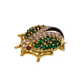 Vintage 18K, Diamond, Emerald, Ruby & Onyx Beetle Insect Brooch TLJ