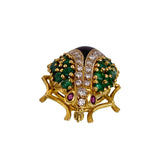Vintage 18K, Diamond, Emerald, Ruby & Onyx Beetle Insect Brooch TLJ