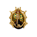 Vintage 18K, Diamond, Emerald, Ruby & Onyx Beetle Insect Brooch TLJ