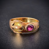 Antique English 9K & Ruby Buckle Ring