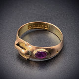 Antique English 9K & Ruby Buckle Ring
