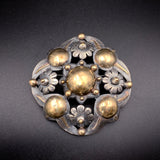Large Silver & 18K Gold Brooch