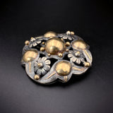Large Silver & 18K Gold Brooch