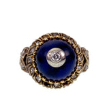 Antique 14K, Diamond & Blue Enamel Bombe Dome Ring