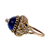 Antique 14K, Diamond & Blue Enamel Bombe Dome Ring