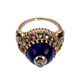 Antique 14K, Diamond & Blue Enamel Bombe Dome Ring
