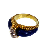 Vintage 18K, Lapis & Diamond Ring